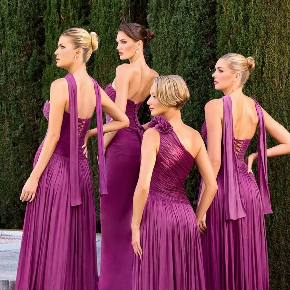 Ladivine Greenery Line Bridesmaid Luminescent Chiffon Sweetheart Neck Gown Prom - Picture 4 of 11